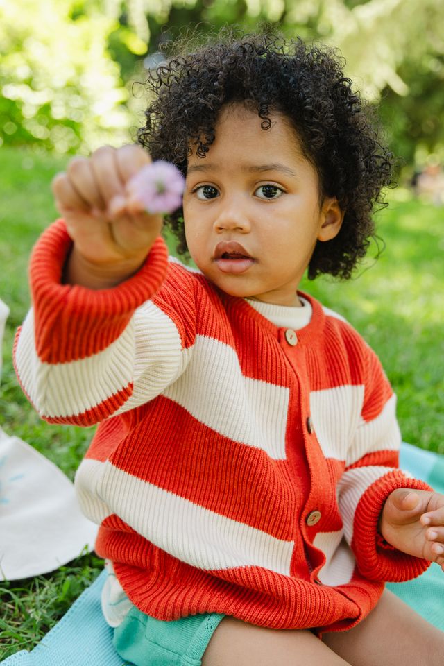 Red & Crème Striped Cardigan