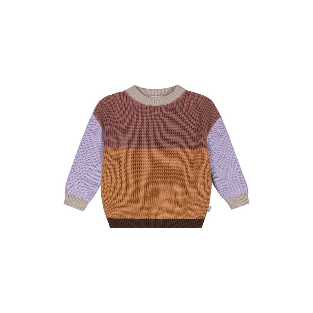 Lilac + Brown Colorblock Knit Sweater