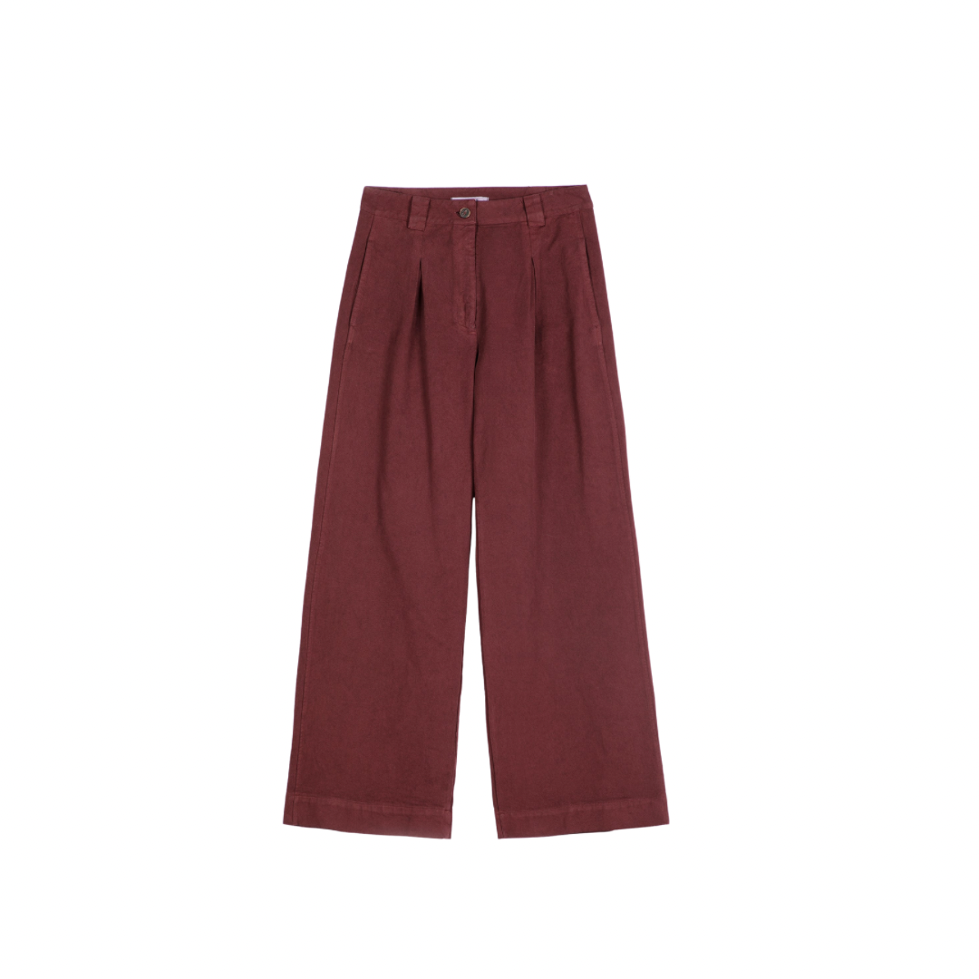 Pleated Twill Wide Leg Pants