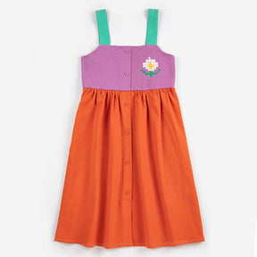 Pixel Daisy Woven Colorblock Dress