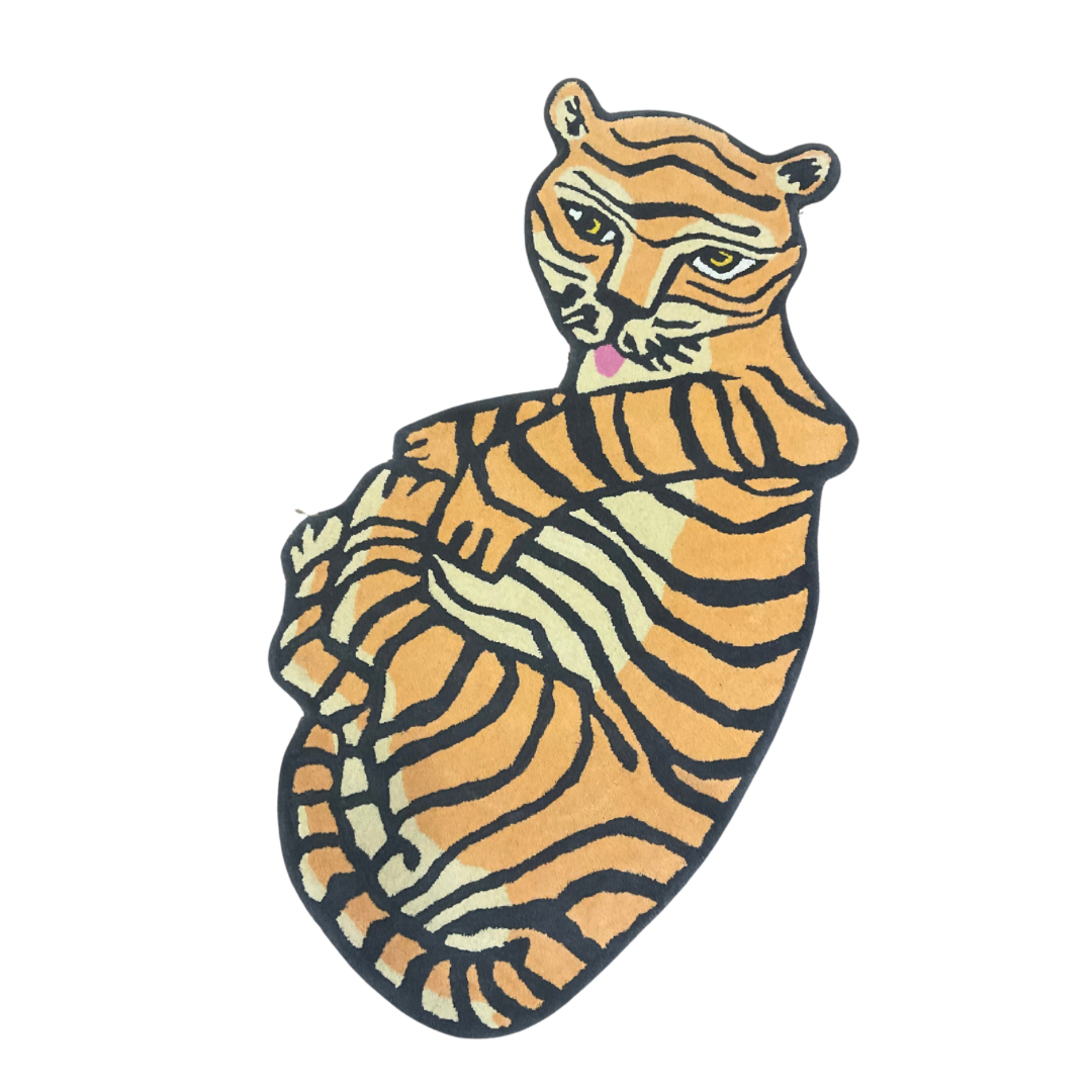 Tongue-Out-Tiger Area Rug