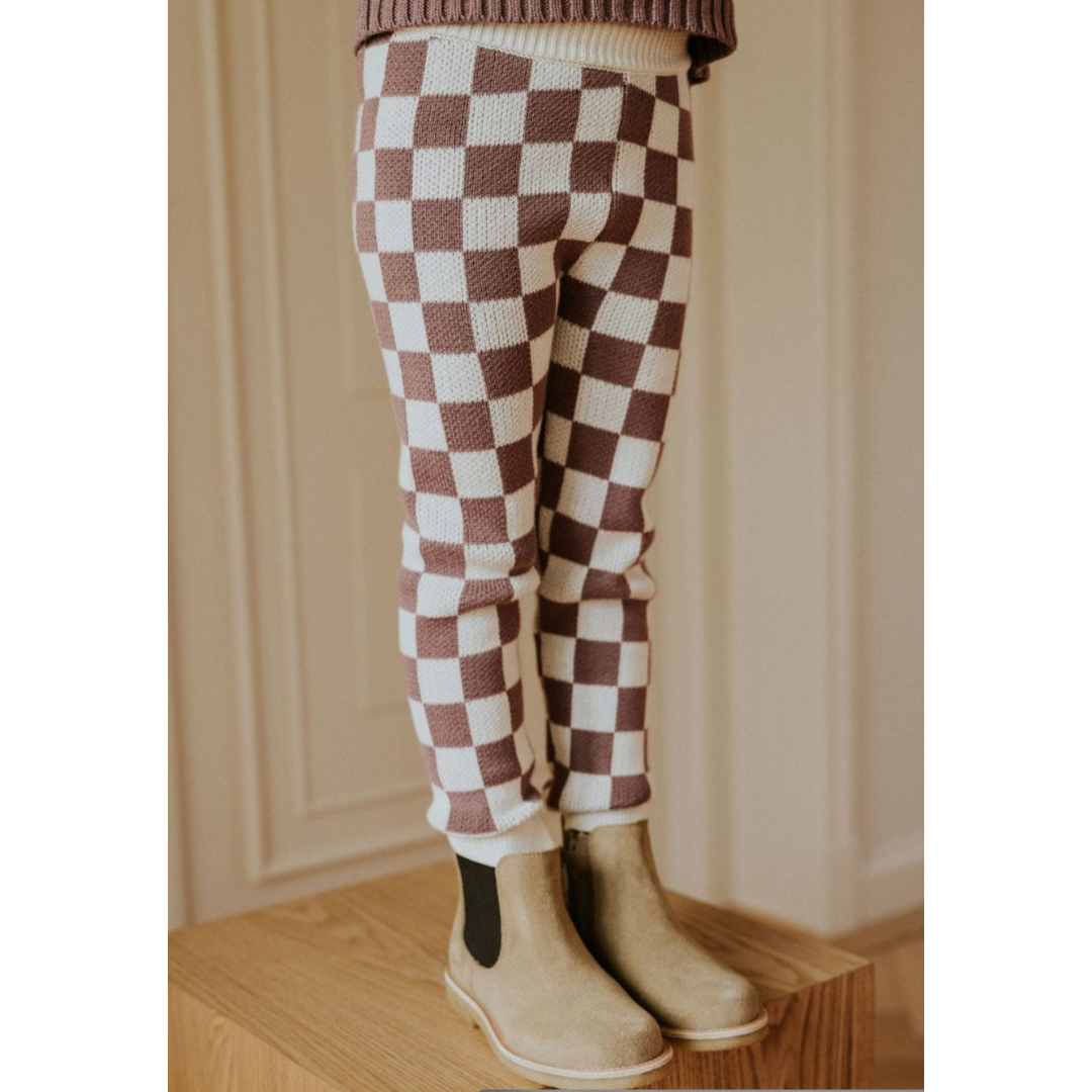 Mauve Checkered Knitted Leggings