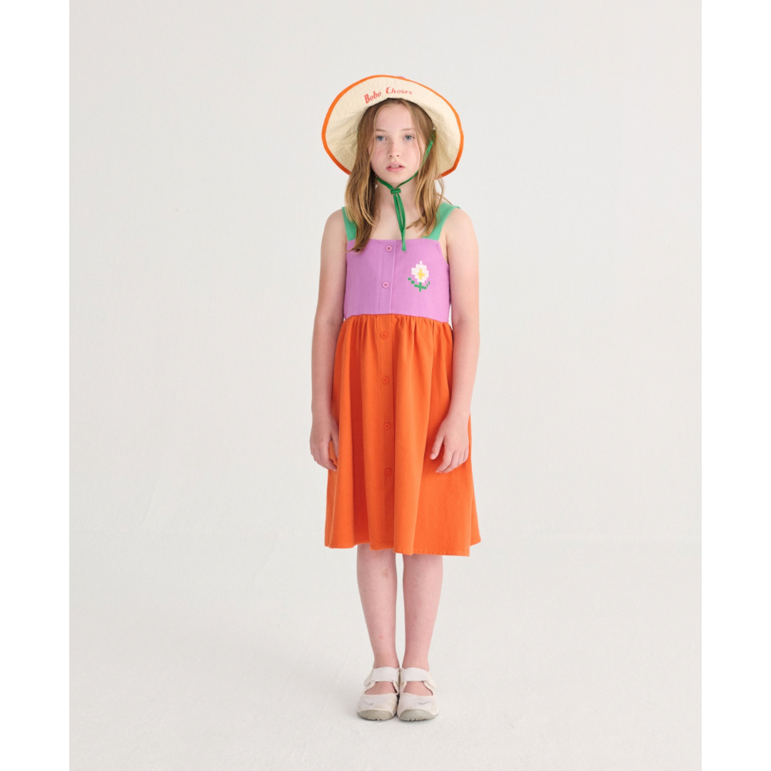 Pixel Daisy Woven Colorblock Dress