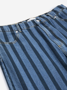 Wide-Leg Striped Denim Pants