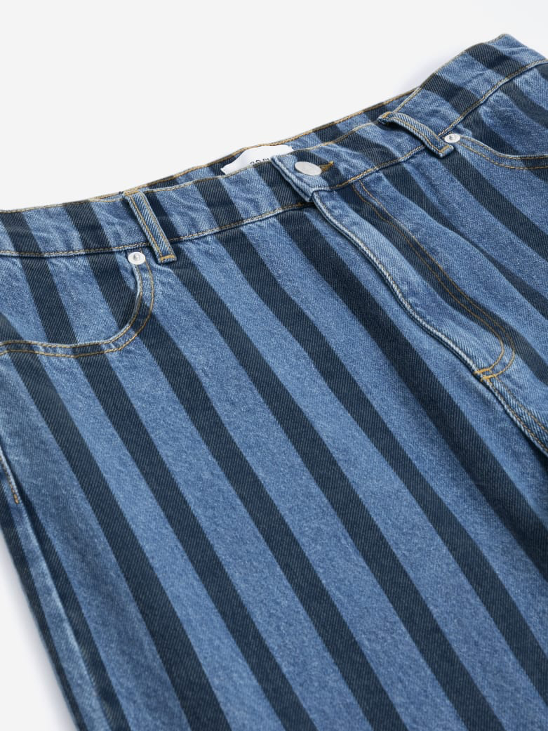 Wide-Leg Striped Denim Pants