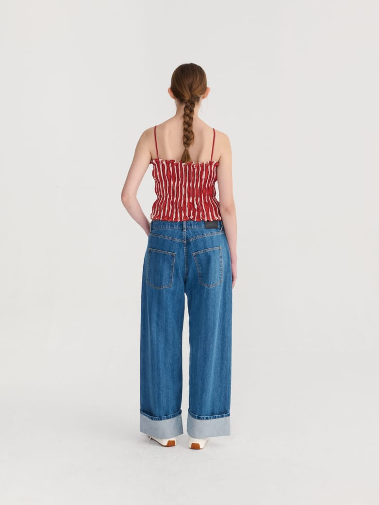 Wide-Leg Striped Denim Pants