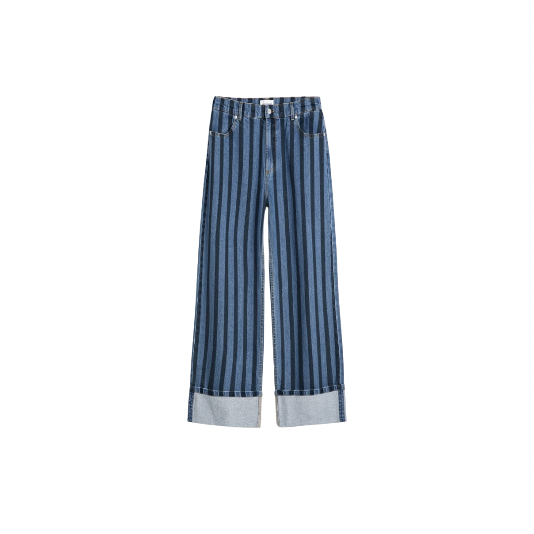 Wide-Leg Striped Denim Pants
