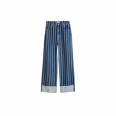 Wide-Leg Striped Denim Pants