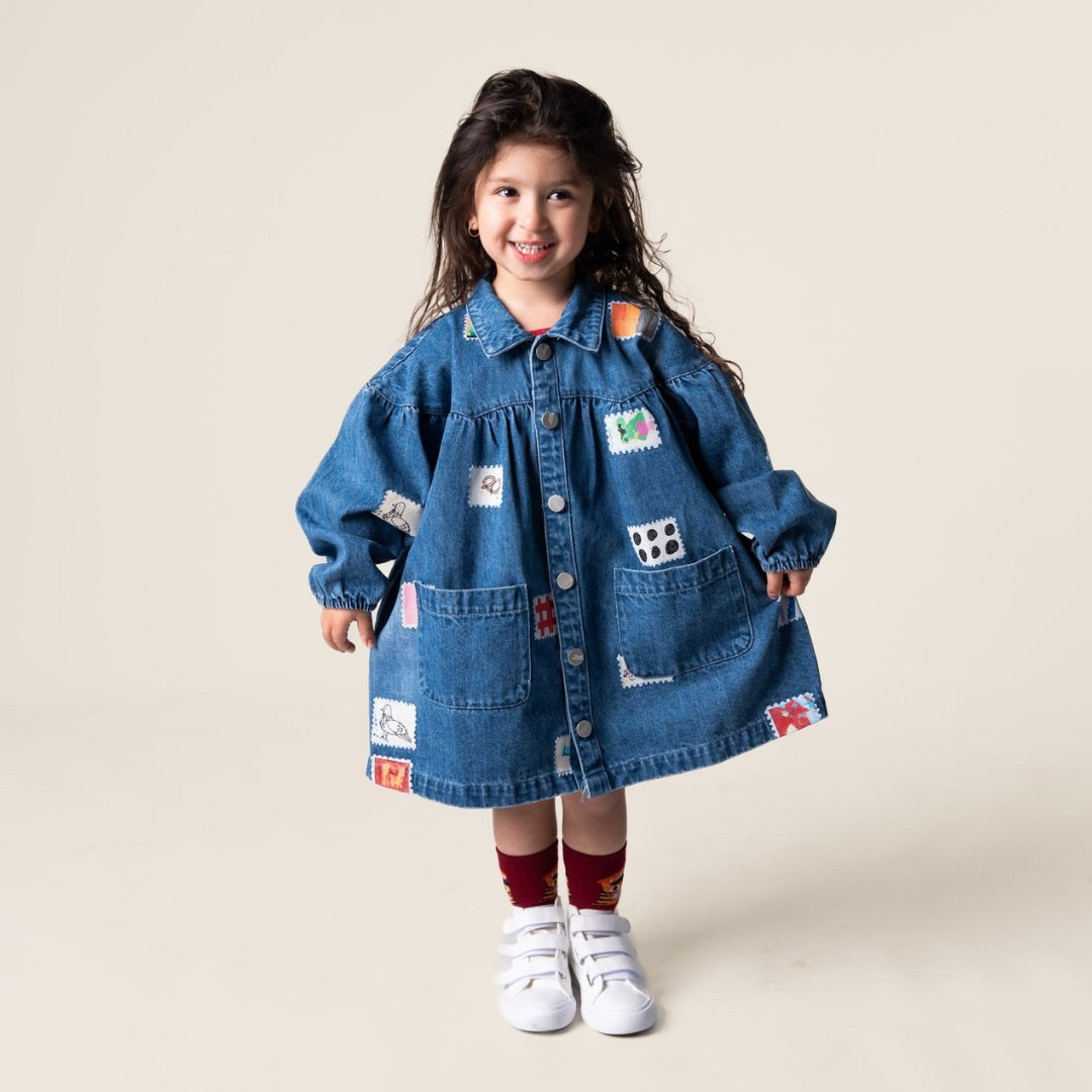 Denim Smock Stamps Dress