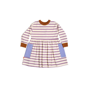 Purple Stripes Long Sleeve Bell Dress