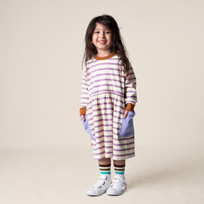 Purple Stripes Long Sleeve Bell Dress