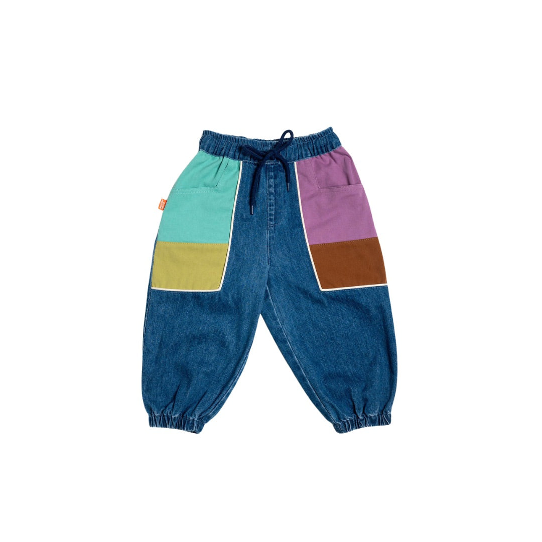 Colorblock Denim Barrel Pants