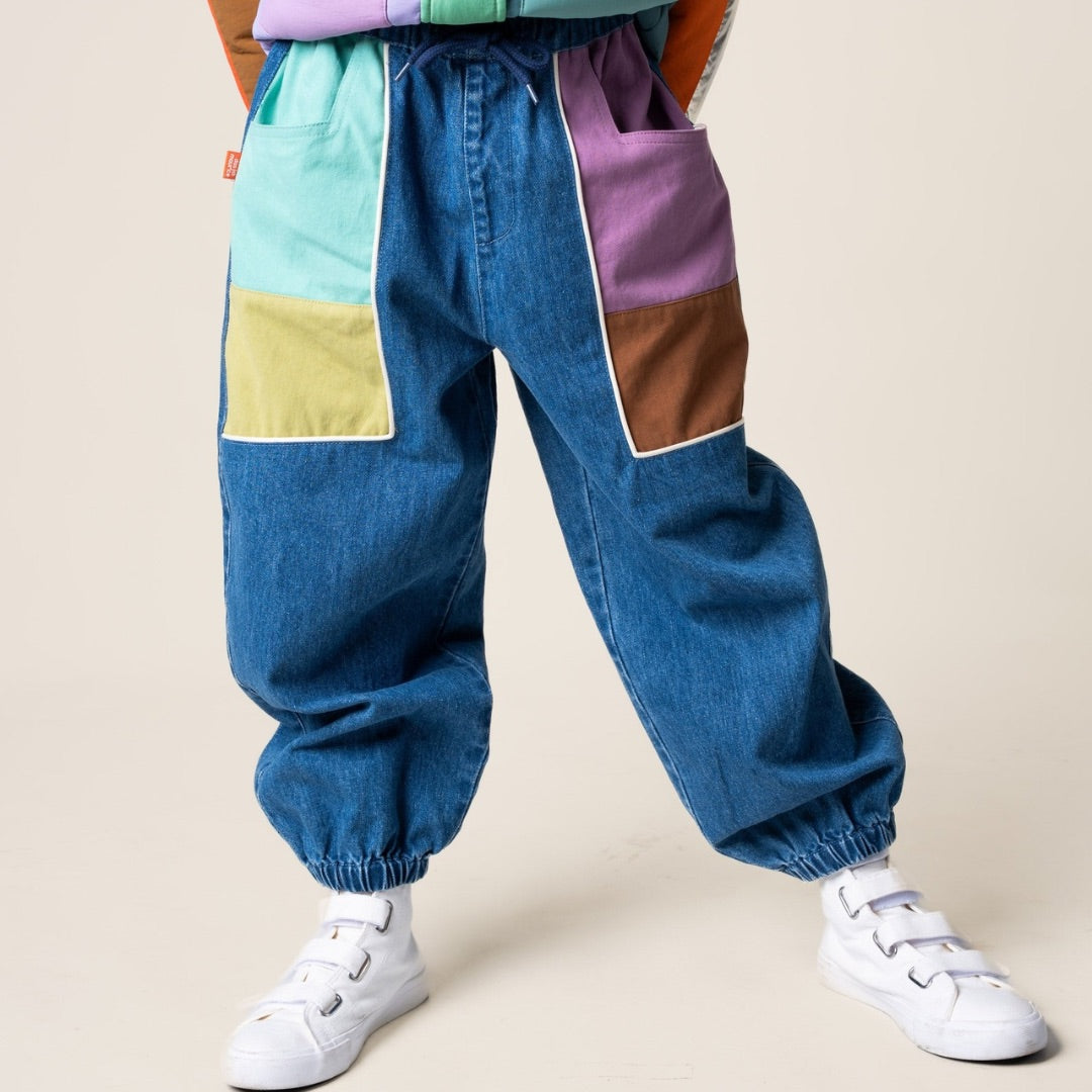 Colorblock Denim Barrel Pants