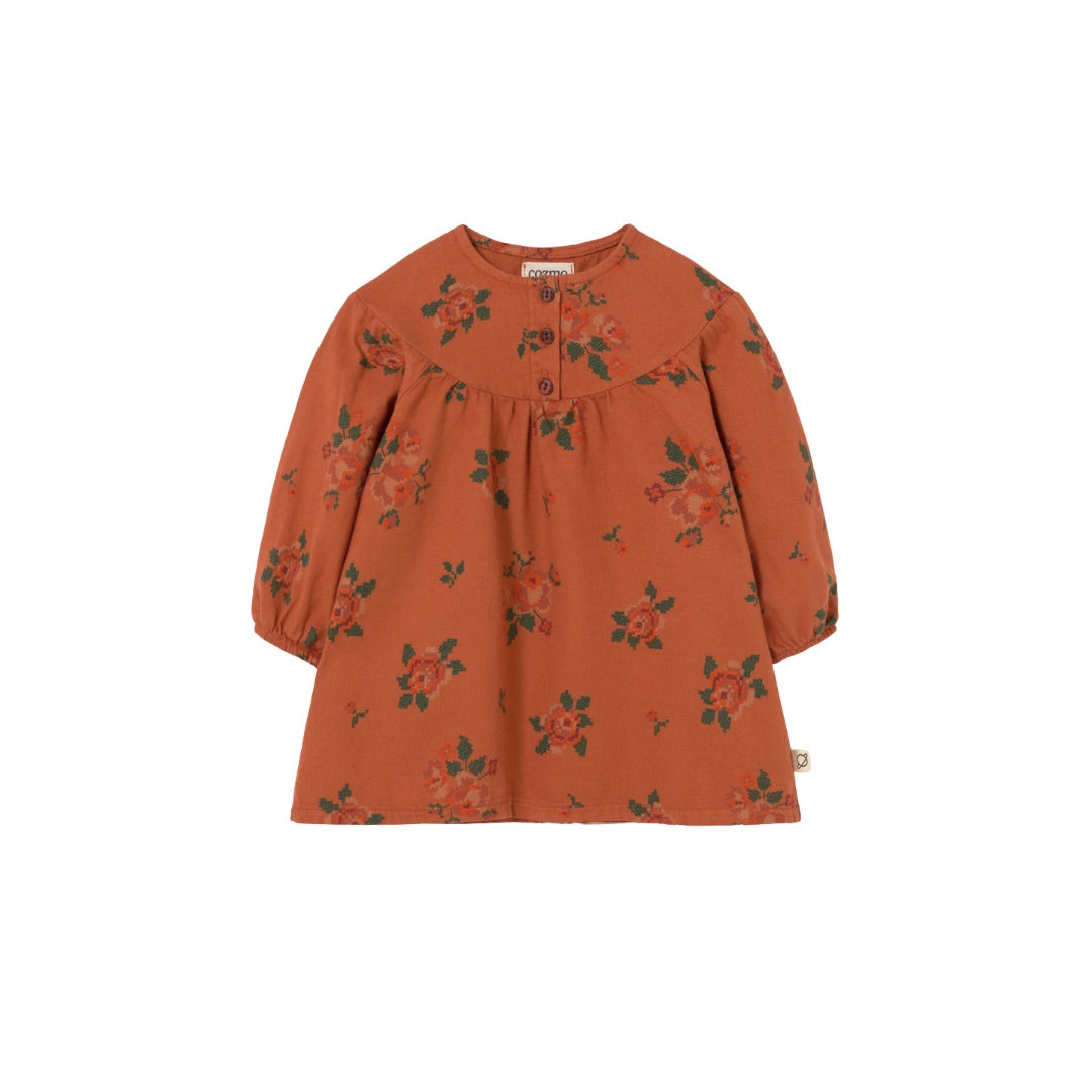 Cross Stitch Floral Flannel Baby Dress