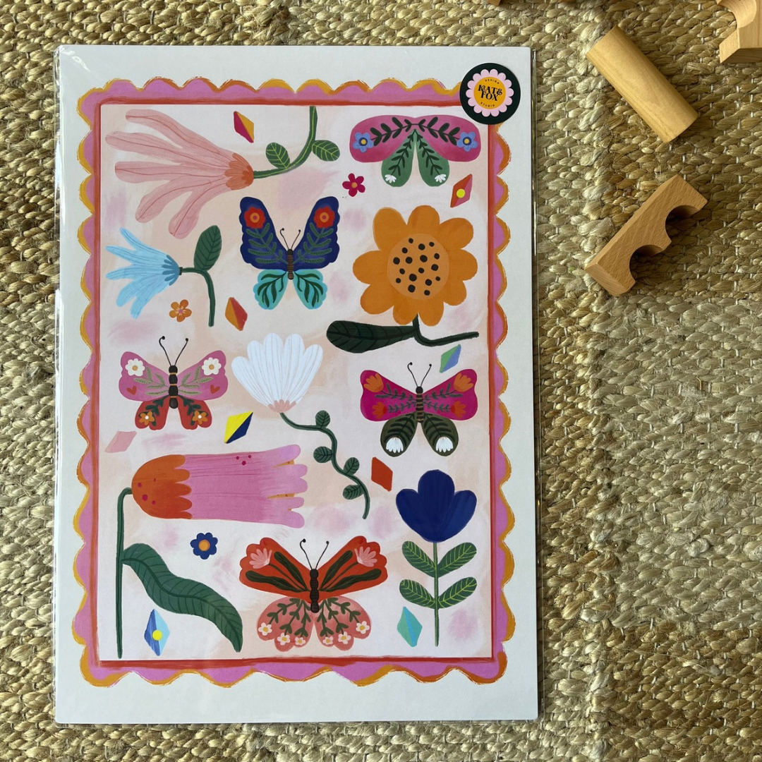 Butterflies & Flowers Print